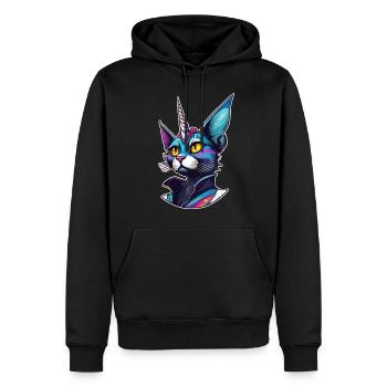 Psychedelisches Motiv Einhorn Katze - Männer Premium Bio Hoodie - Schwarz - Vorne - Nico (187cm)