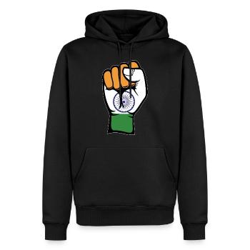 Poing du drapeau de l’Inde - Sweat à capuche Premium bio Homme - noir - Devant - Nico (187cm)