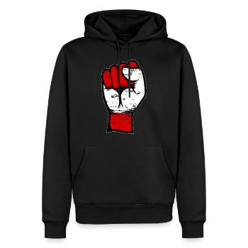 Austria flag fist used - Men’s Premium Organic Hoodie - black - Front - Nico (187cm)
