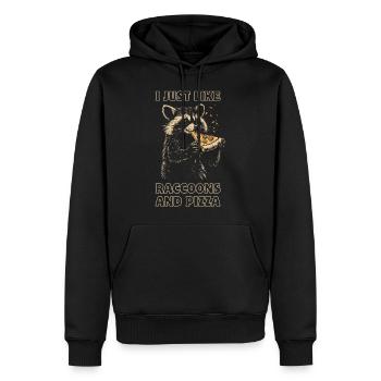 Raton laveur mangeant de la pizza - Sweat à capuche Premium bio Homme - noir - Devant - Nico (187cm)