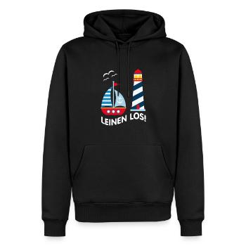 Leinen Los - Leuchtturm, Segelboot und Möwen - Männer Premium Bio Hoodie - Schwarz - Vorne - Nico (187cm)