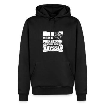 Spruch Alyssia - Männer Premium Bio Hoodie - Schwarz - Vorne - Nico (187cm)