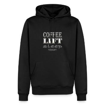 Café, Lift, Sommeil, Répéter. - Sweat à capuche Premium bio Homme - noir - Devant - Nico (187cm)
