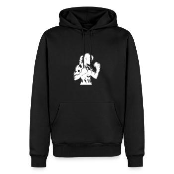 Boxer avec gants en posture concentrée - Sweat à capuche Premium bio Homme - noir - Devant - Nico (187cm)