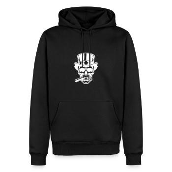 Crâne sinistre cigare tatouage style Halloween - Sweat à capuche Premium bio Homme - noir - Devant - Nico (187cm)