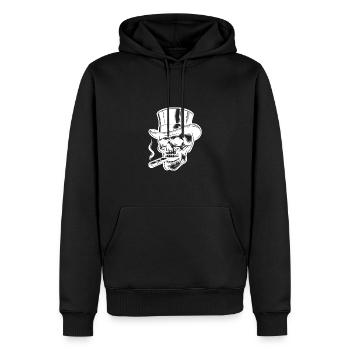 Crâne sinistre avec cigares, fumée et chapeau haut de forme - Sweat à capuche Premium bio Homme - noir - Devant - Nico (187cm)