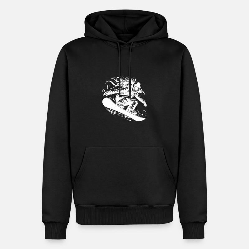 Dynamische Snowboarderin im Action Sprung - Männer Premium Bio Hoodie - Schwarz