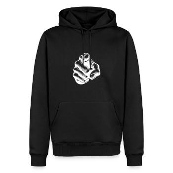 Klassischer ikonischer Fingerzeig Handgeste - Männer Premium Bio Hoodie - Schwarz - Vorne - Nico (187cm)