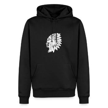 Erfahrener Krieger trägt Federschmuck mit Stolz - Männer Premium Bio Hoodie - Schwarz - Vorne - Nico (187cm)