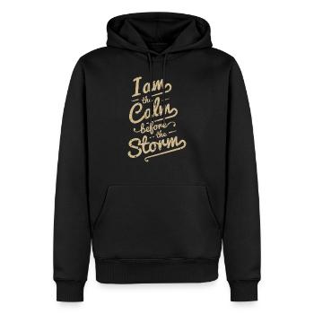 Calm Before Storm Text Saying Typography - Men’s Premium Organic Hoodie - black - Front - Nico (187cm)