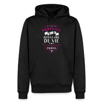Auxiliaire Vie Parfaite - Sweat à capuche Premium bio Homme - noir - Devant - Nico (187cm)