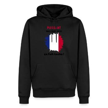 Puissant mais paresseux sa fait tache ! - Sweat à capuche Premium bio Homme - noir - Devant - Nico (187cm)