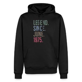 Légende depuis juin 1975 - Sweat à capuche Premium bio Homme - noir - Devant - Nico (187cm)
