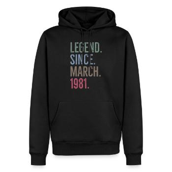 Légende depuis mars 1981 - Sweat à capuche Premium bio Homme - noir - Devant - Nico (187cm)