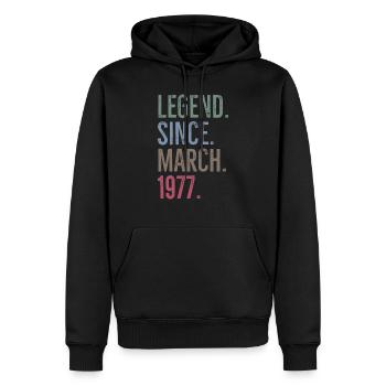 Légende depuis mars 1977 - Sweat à capuche Premium bio Homme - noir - Devant - Nico (187cm)