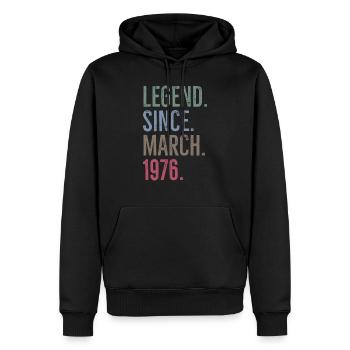 Légende depuis mars 1976 - Sweat à capuche Premium bio Homme - noir - Devant - Nico (187cm)
