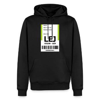 Flughafen Reise Etikett Aufkleber Leipzig LEJ - Männer Premium Bio Hoodie - Schwarz - Vorne - Nico (187cm)