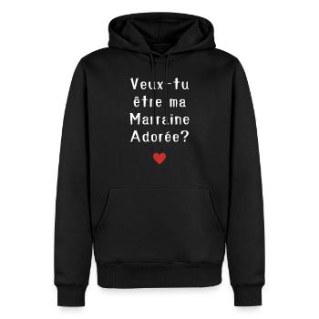Veux-tu être ma marraine adorée ? - Sweat à capuche Premium bio Homme - noir - Devant - Nico (187cm)