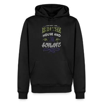 funny woodworking daddesign happy fun mason - Männer Premium Bio Hoodie - Schwarz - Vorne - Nico (187cm)