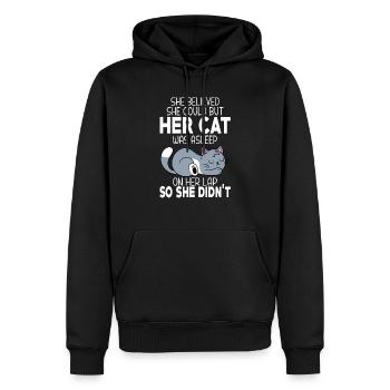 Sie glaubte, sie könne es, aber ihre Katze schlief - Männer Premium Bio Hoodie - Schwarz - Vorne - Nico (187cm)