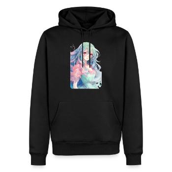 Fille d’anime aux cheveux bleus et verts - Sweat à capuche Premium bio Homme - noir - Devant - Nico (187cm)