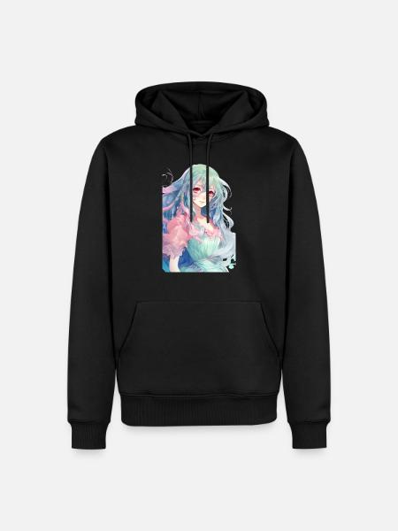 Chica anime con pelo azul y verde - Sudadera con capucha prémium ecológica para hombre - negro