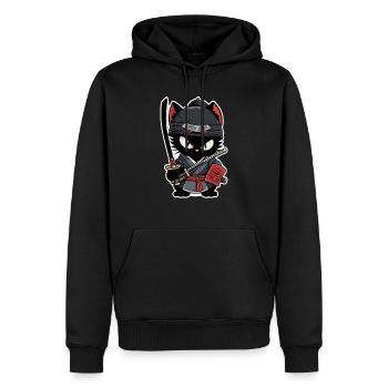 Ninja Cat - Samurai Kitten - Men’s Premium Organic Hoodie - black - Front - Nico (187cm)
