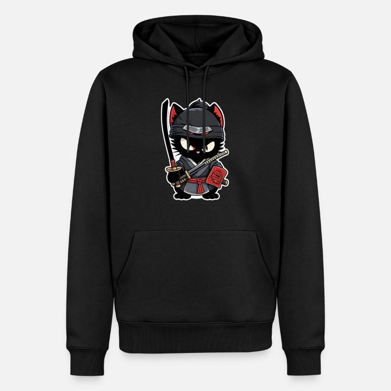 chat ninja - chaton samourai - Sweat à capuche Premium bio Homme - noir
