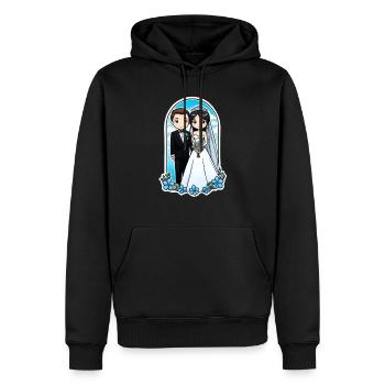 just married - pour mariage - Sweat à capuche Premium bio Homme - noir - Devant - Nico (187cm)