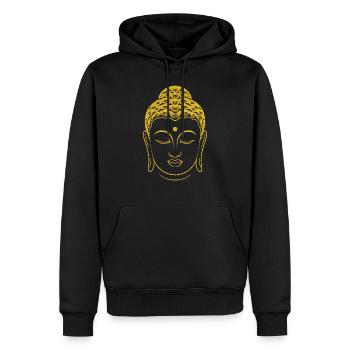 Outline Buddha Face Stylized In A Gold - Men’s Premium Organic Hoodie - black - Front - Nico (187cm)