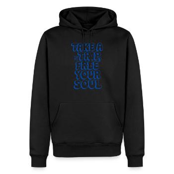 Reisen-Spruch-Eine Reise unternehmen... - Männer Premium Bio Hoodie - Schwarz - Vorne - Nico (187cm)