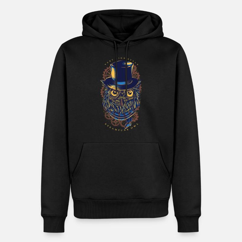 Eule - Steampunk Owl - Männer Premium Bio Hoodie - Schwarz
