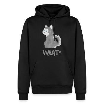 Husky - Was? - Männer Premium Bio Hoodie - Schwarz - Vorne - Nico (187cm)