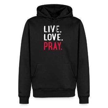 beten - Männer Premium Bio Hoodie - Schwarz - Vorne - Nico (187cm)