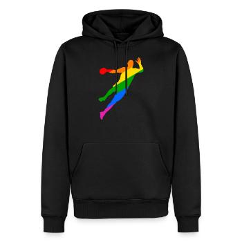 bunter Handballspieler - mehr Toleranz im Sport - Männer Premium Bio Hoodie - Schwarz - Vorne - Nico (187cm)