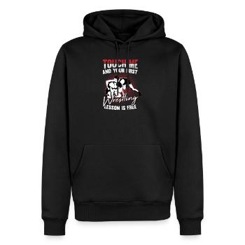 Touch Me And Your First Wrestling Lesson Is Free - Männer Premium Bio Hoodie - Schwarz - Vorne - Nico (187cm)