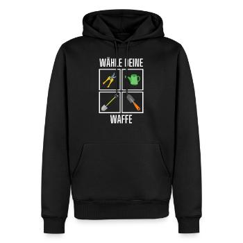 Wähle deine Waffe - Gartengeräte im Garten - Männer Premium Bio Hoodie - Schwarz - Vorne - Nico (187cm)