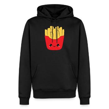 cute smiling french fries, doux sourires frites - Sweat à capuche Premium bio Homme - noir - Devant - Nico (187cm)