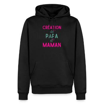 CRÉATION DE PAPA ET MAMAN idée cadeau - Sweat à capuche Premium bio Homme - noir - Devant - Nico (187cm)