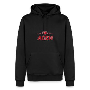 Aceh - Männer Premium Bio Hoodie - Schwarz - Vorne - Nico (187cm)