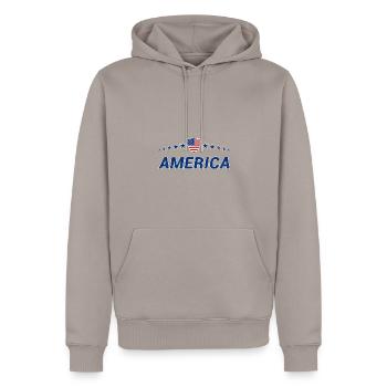 United States - Men’s Premium Organic Hoodie - taupe - Front - Nico (187cm)