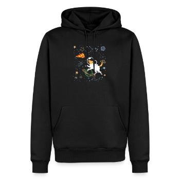 Cartoon Astronaut mit Weltraum und Pizza - Männer Premium Bio Hoodie - Schwarz - Vorne - Nico (187cm)