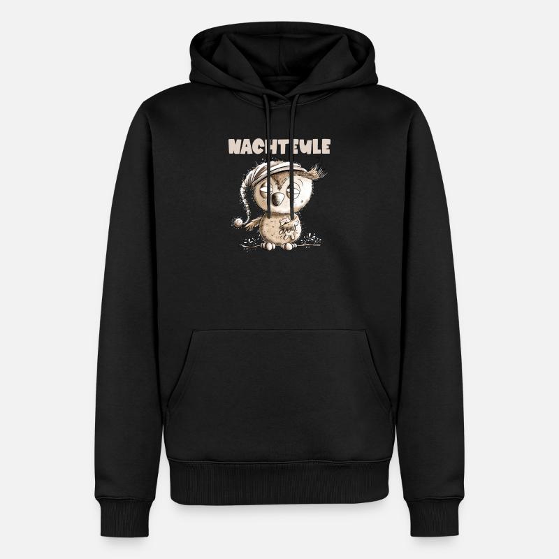 Drollige Nachteule Eule - Männer Premium Bio Hoodie - Schwarz