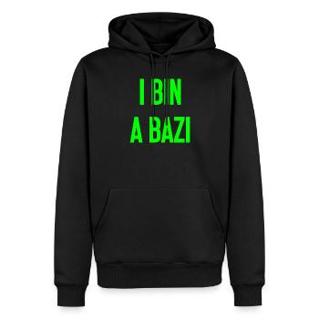 I bin a Bazi – Bayerischer Spruch mit Humor - Männer Premium Bio Hoodie - Schwarz - Vorne - Nico (187cm)