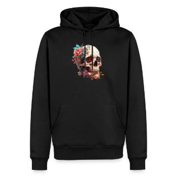 Crâne, crâne avec des fleurs - Sweat à capuche Premium bio Homme - noir - Devant - Nico (187cm)