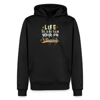 La vie est meilleure quand je chante en design musical - Sweat à capuche Premium bio Homme - noir - Devant - Nico (187cm)