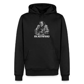 Charles Bukowski trinkt Kaffee im Café - Männer Premium Bio Hoodie - Schwarz - Vorne - Nico (187cm)