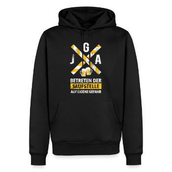 JGA Betreten der Saufstelle Warnhinweis  - Männer Premium Bio Hoodie - Schwarz - Vorne - Nico (187cm)