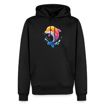 Farbiger Delfin Spritz - Männer Premium Bio Hoodie - Schwarz - Vorne - Nico (187cm)