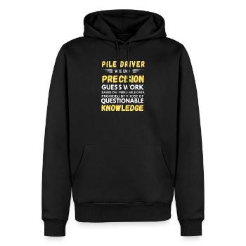 Tapis à pieux Nous faisons du travail de précision avec des devinettes - Sweat à capuche Premium bio Homme - noir - Devant - Nico (187cm)